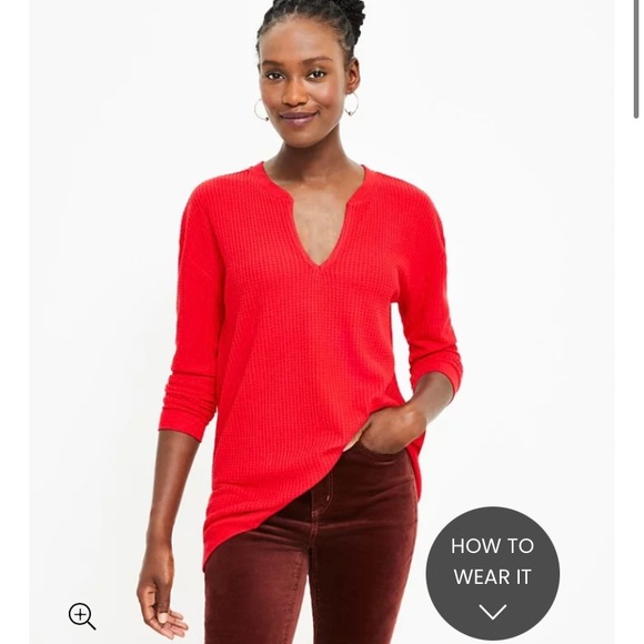 Loft red split neck tunic top LP (gray photo for reference) - Picture 1 of 2